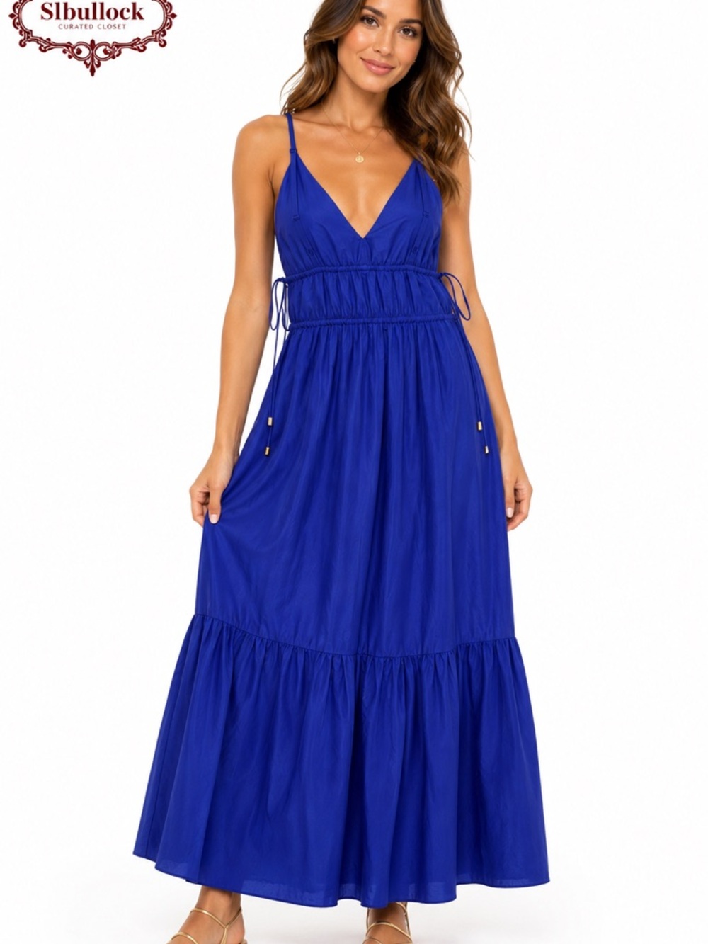 INC International Concepts NWOT Cobalt Blue Cotton Maxi Dress Pockets Boho Med